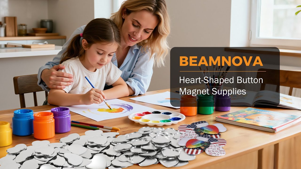 BEAMNOVA 100 Sets of Heart Button Maker Supplies, Heart-Shaped Magnets, Metal Blank Button Refills