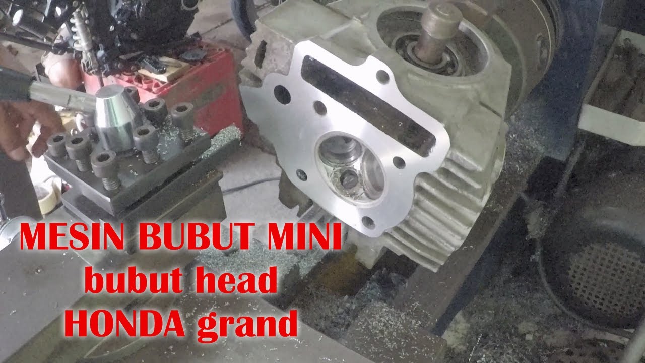 mesin bubut mini tes bubut head || honda grand #bv20