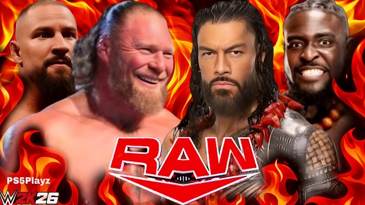Роман Рейнс и Оба Феми против Вижена, WWE Raw, 18 марта 2026 года, командный бой, WWE2K26 — PS5, ...