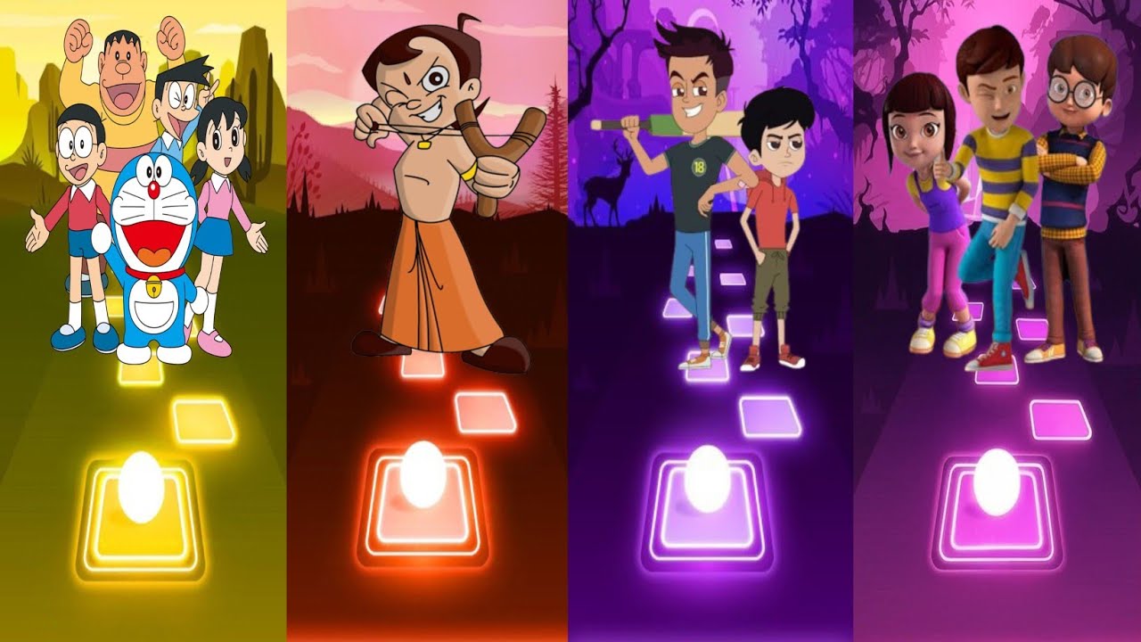 Doraemon Vs Chhota Bheem Vs Chikoo and Bunty Vs Rudra - Tiles Hop EDM Rush