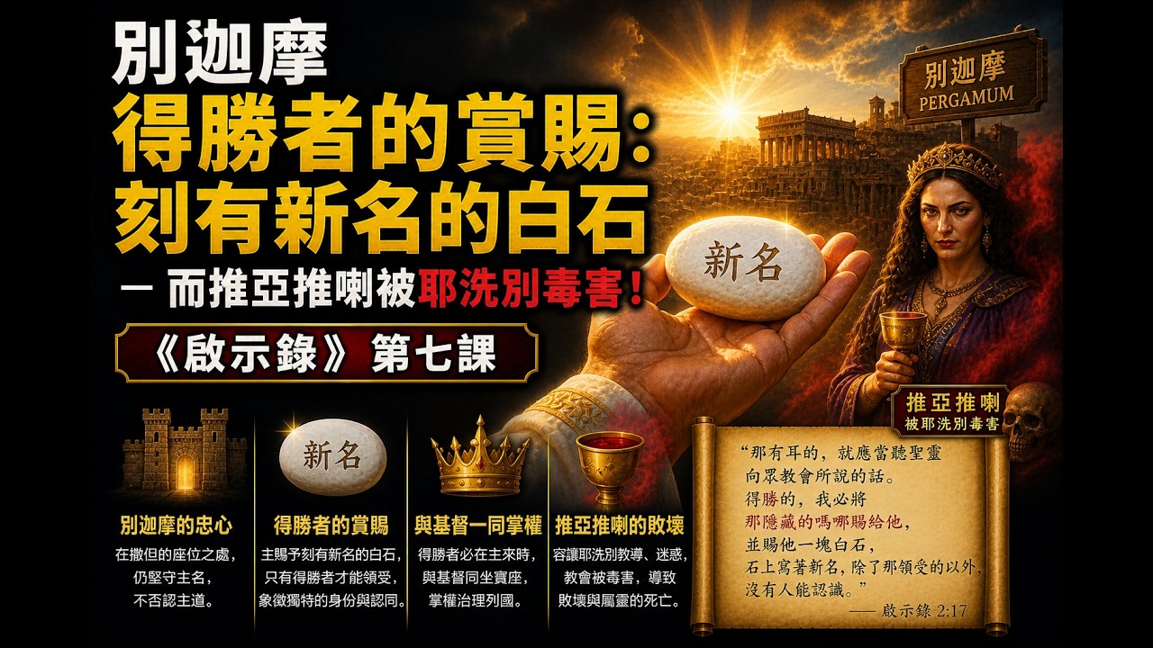 別迦摩得勝者的賞賜：刻有新名的白石 - 而推亞推喇被耶洗別毒害!《啟示錄》第七課｜孫東升牧師主講｜美東時間 2026-02-05 晚上8:00pm