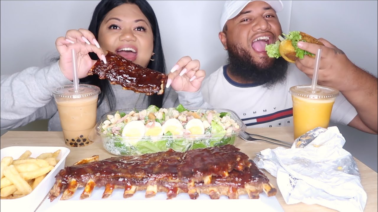 Costco Mukbang | Ребрышки, салат «Цезарь», куриный бургер и чай с шариками