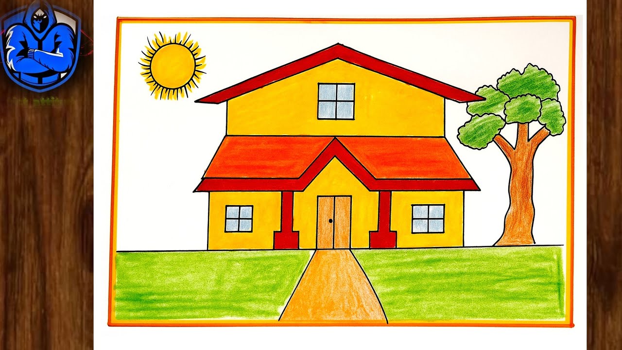 House Scenery Drawing 🏡 Ghar ka Chitra 🏡 Easy to Drawing and Painting / Drawing For Beginners