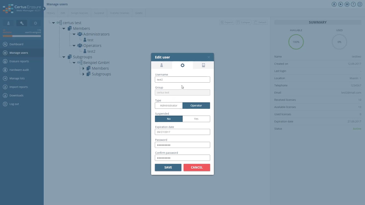 Tutorial 2: Manage users Certus Software