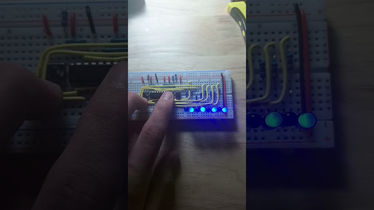 How to use the 74HC595N Shift Register using 3 inputs. LEDs 1-8 are connected to pins Qa-Qh