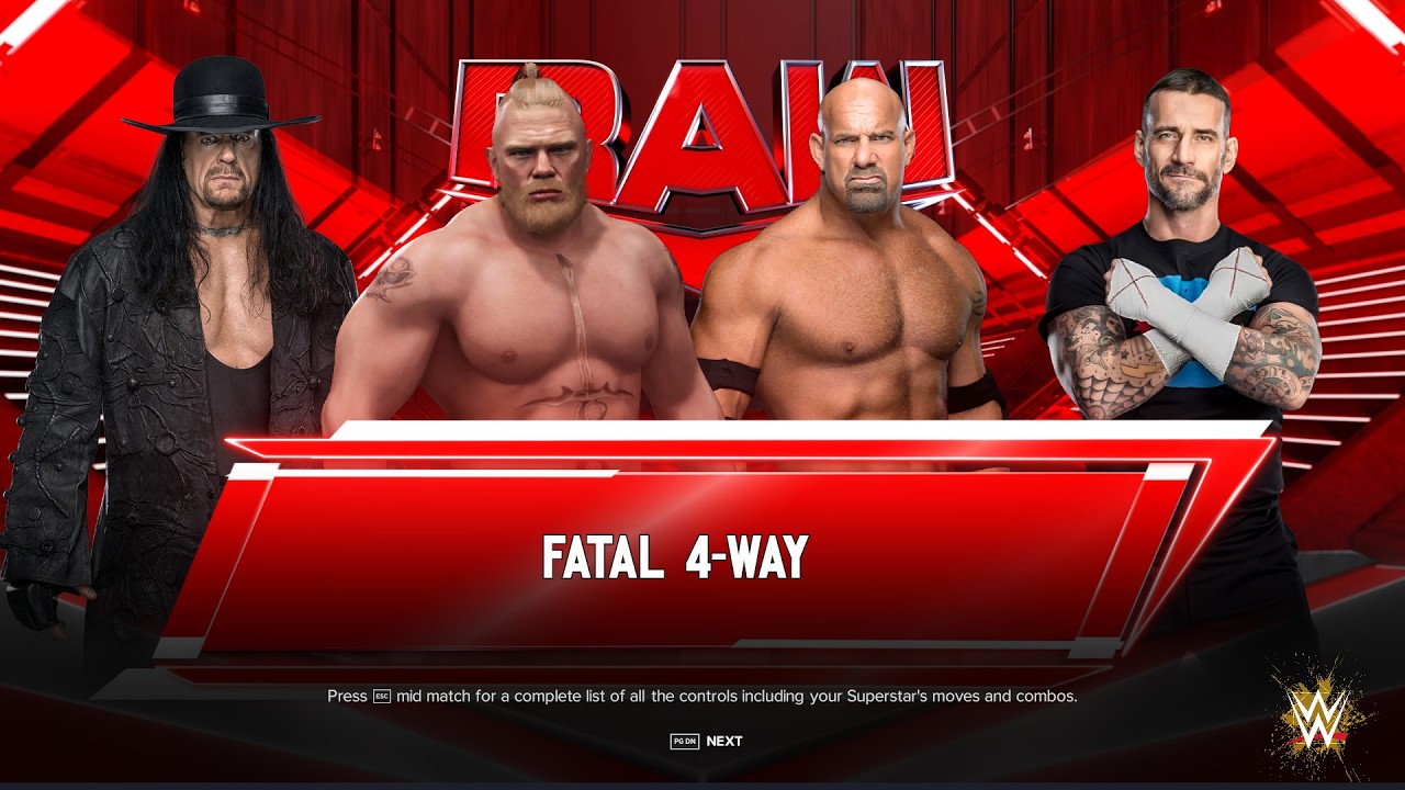 Legends Collide! Undertaker vs Lesnar vs Goldberg vs CM Punk – Elimination Match | WWE 2K24