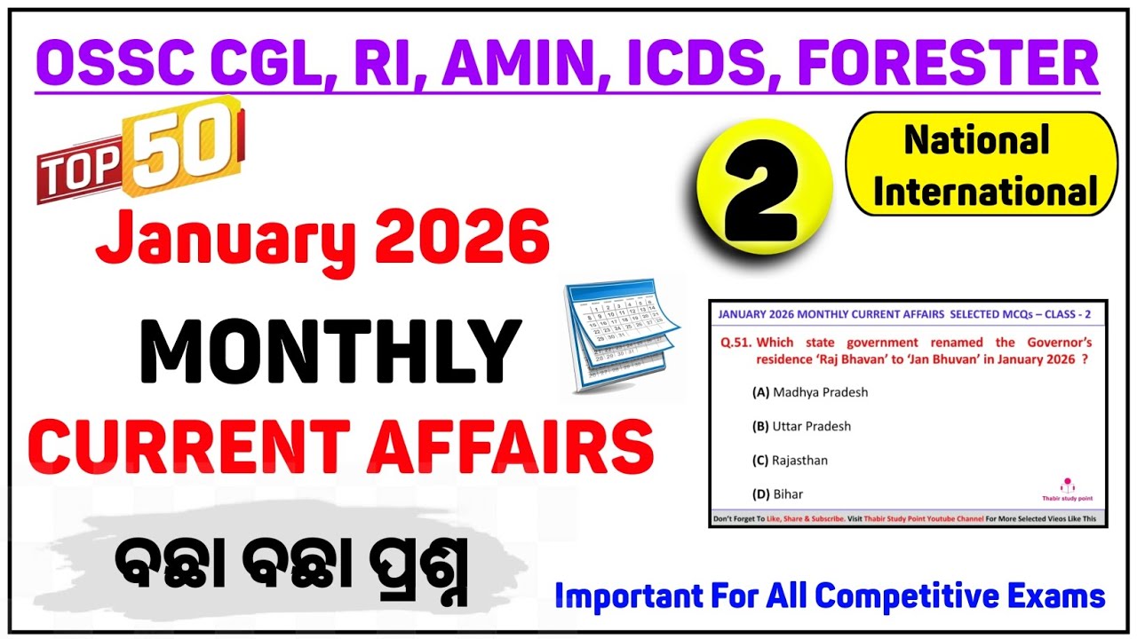 January Month Current Affairs 2026 | Top 50 Current Affairs | Monthly Current Affairs 2026 | Part 2