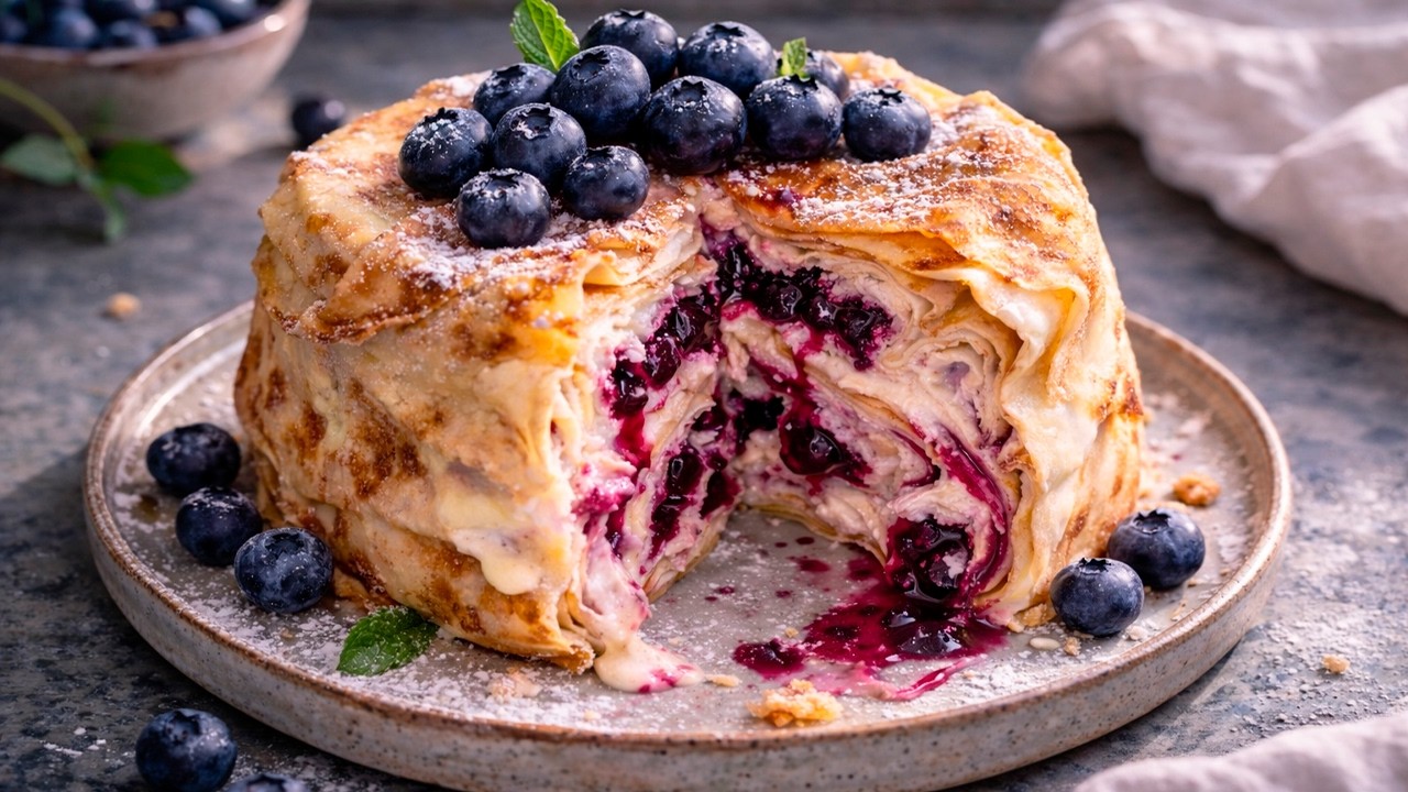 Блинный торт с крем-сыром и ягодами | Простой и Нежный