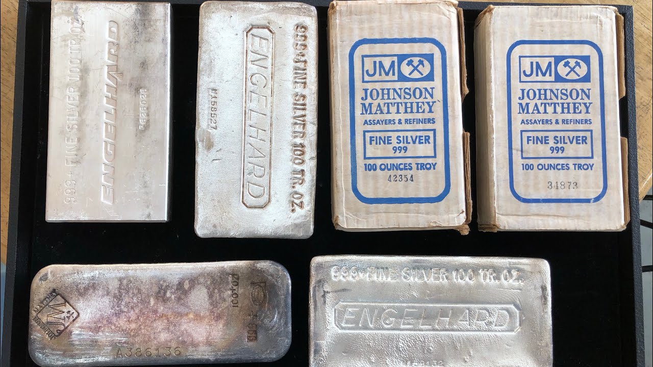 6 серебряных слитков по 100 унций (383 г) Engelhard & Johnson Matthew - Бесплатная доставка!