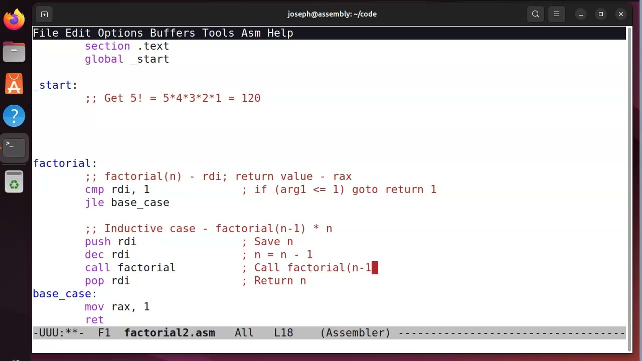 Сборка x86-64 - Факториал - Рекурсивный подход