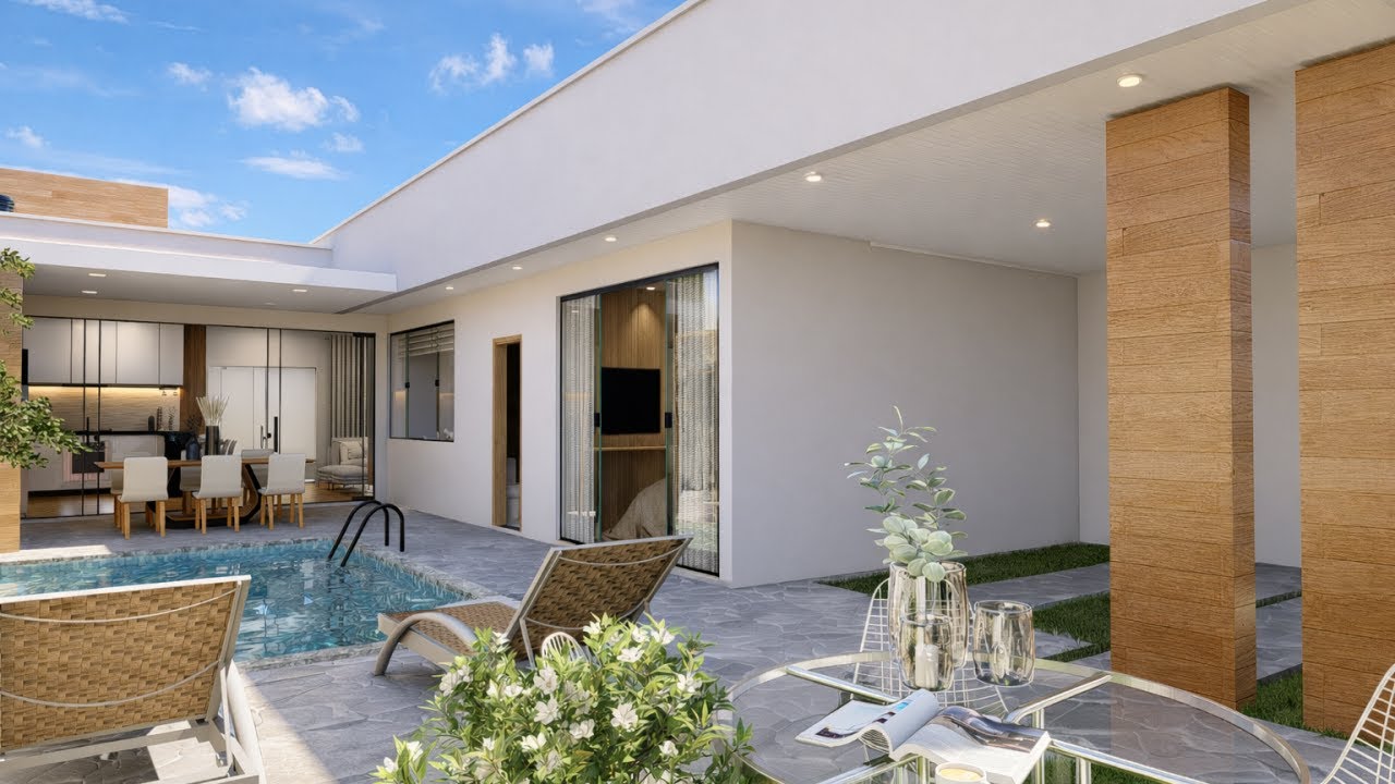 |Casa Moderna em L | com Piscina e Área Gourmet |