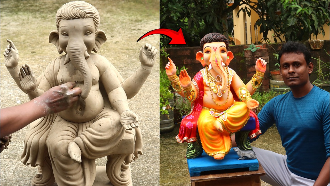 Ganpati murti making and coloring 2025 | ganesh ji ki murti banana | clay art