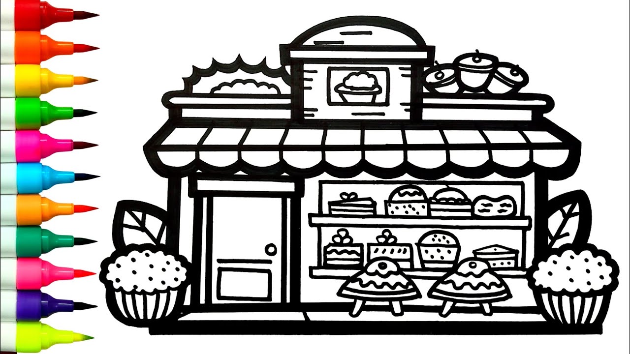 HOW TO DRAW A BAKERY | Bakery Shop Drawing Easy Step by Step | Draw Bakery Shop Bakery 🥯🧁