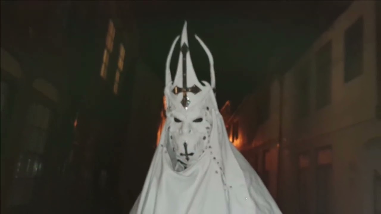 Gothic white priest in whitby Town at night