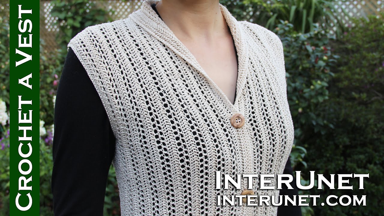 Crochet a collared cardigan vest lace jacket - ear of wheat stitch (with Spanish subtitles)