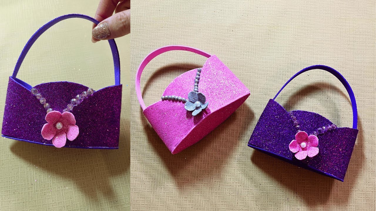 How To Make a Small Bag With Glitter Foam/Glitter Foam Sheet Craft Idea/Handmade Glitter Foam Basket