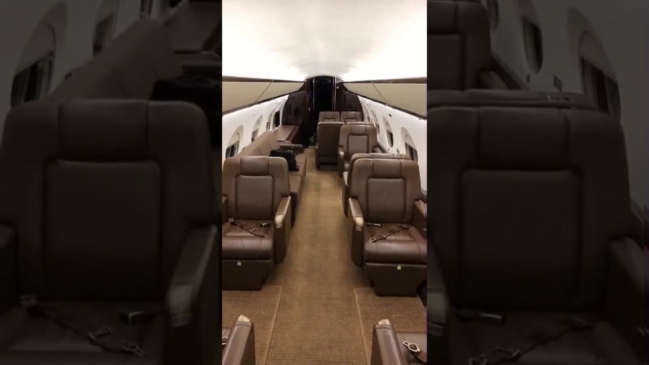 Inner view of a private jet. Aircraft interior