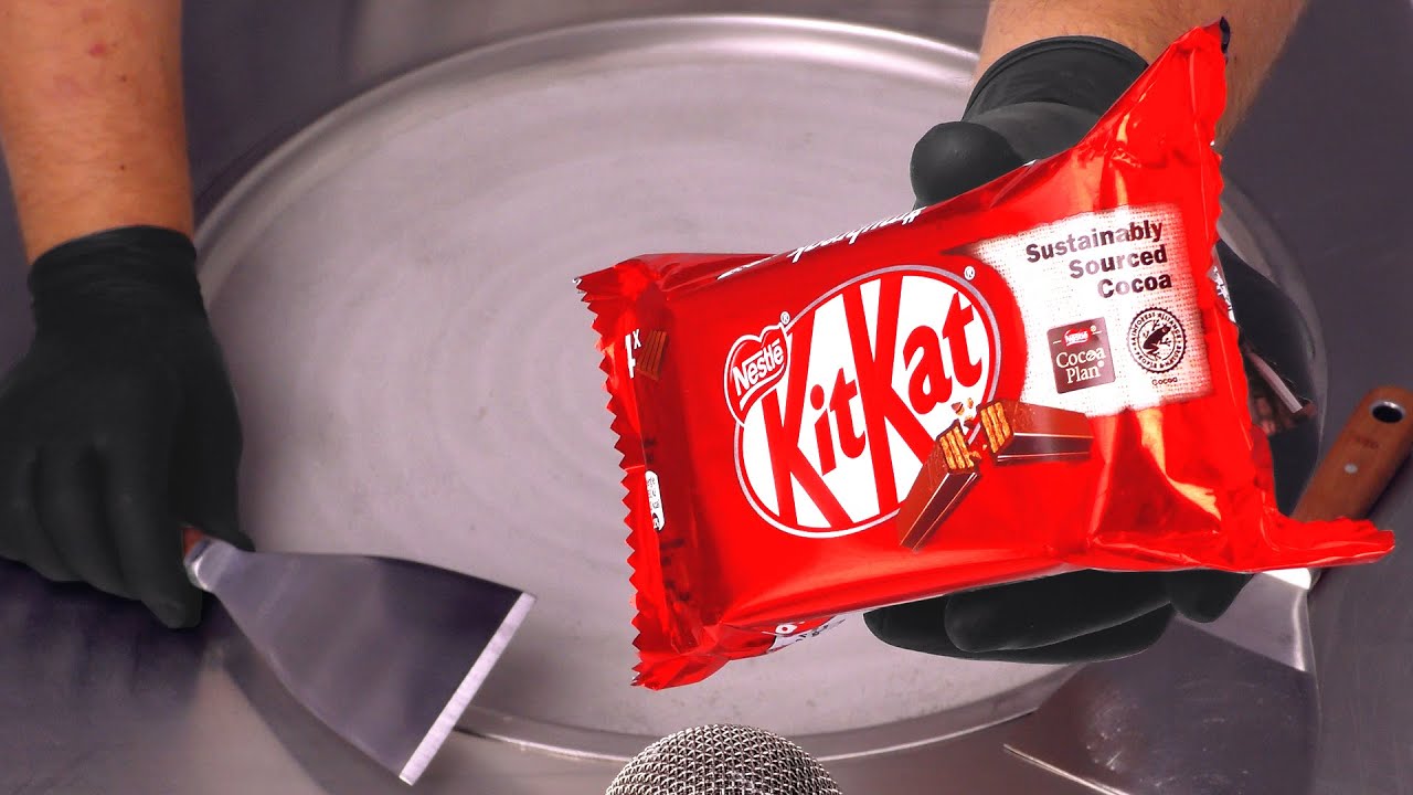 Chocolate Bar ASMR | how to make KitKat Candy Bar to crunchy Ice Cream Rolls - so mouthwatering!