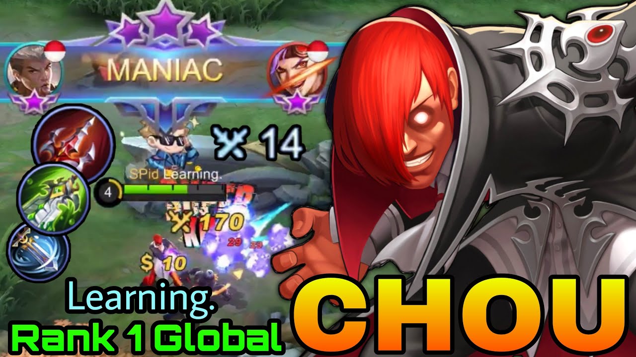 MANIAC Chou Unstoppable Offlaner! - Top 1 Global Chou by Learning. - MLBB
