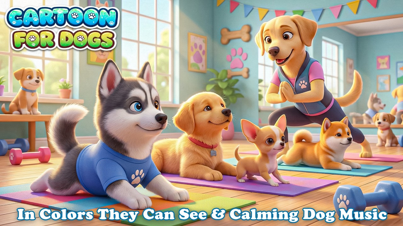 Dog School Adventures with Husky 🐶 Cartoon for Dogs, in Colors They Can See 📺 Calming Music for Dogs