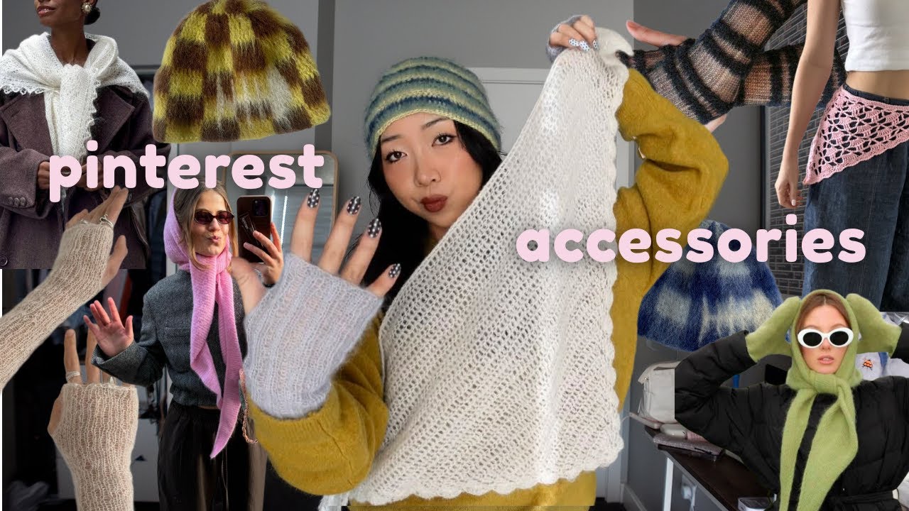 recreating pinterest crochet/knit accessories 🎀 (beanie, triangle scarf, handwarmers)
