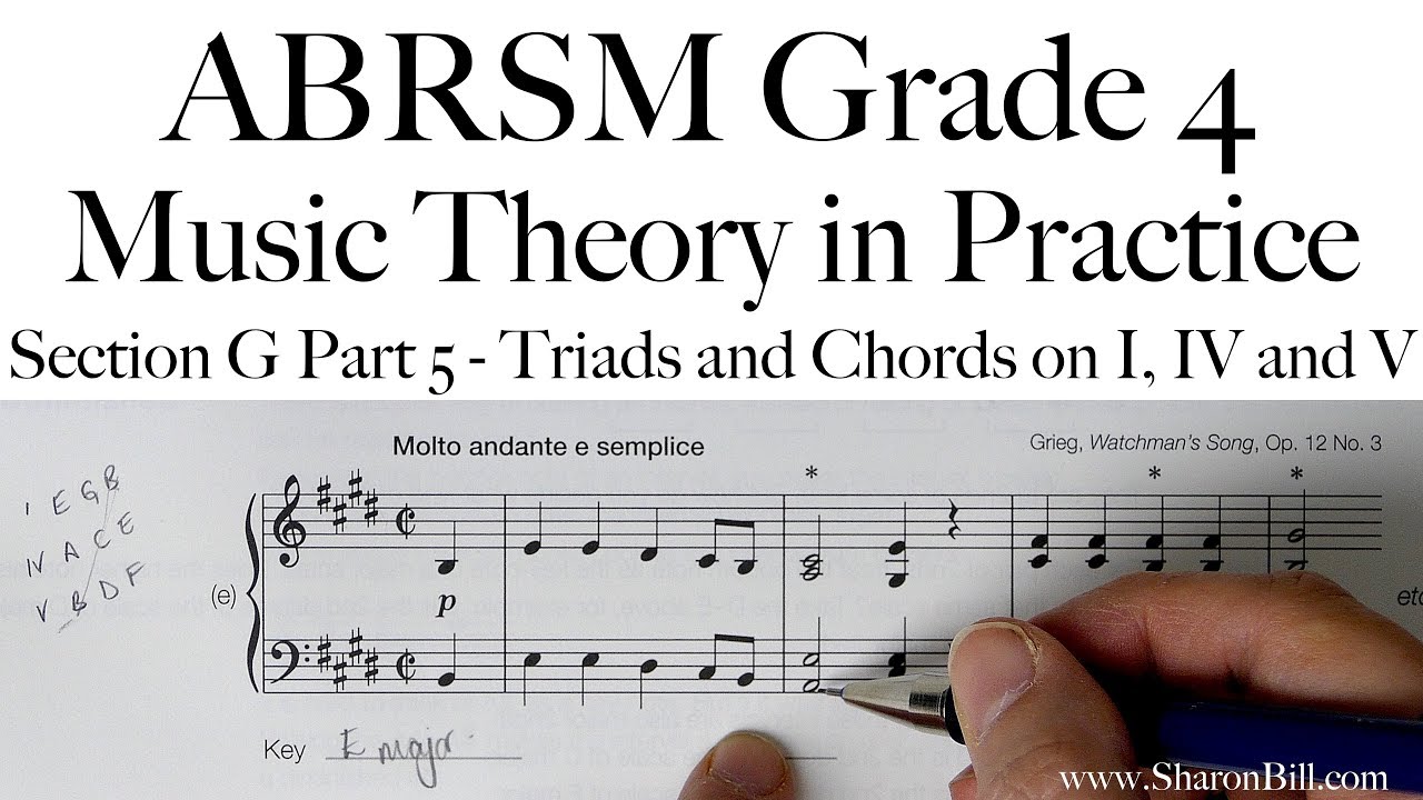 Теория музыки ABRSM 4-го класса, раздел G, часть 5: трезвучия и аккорды на I, IV и V с Шэрон Билл.
