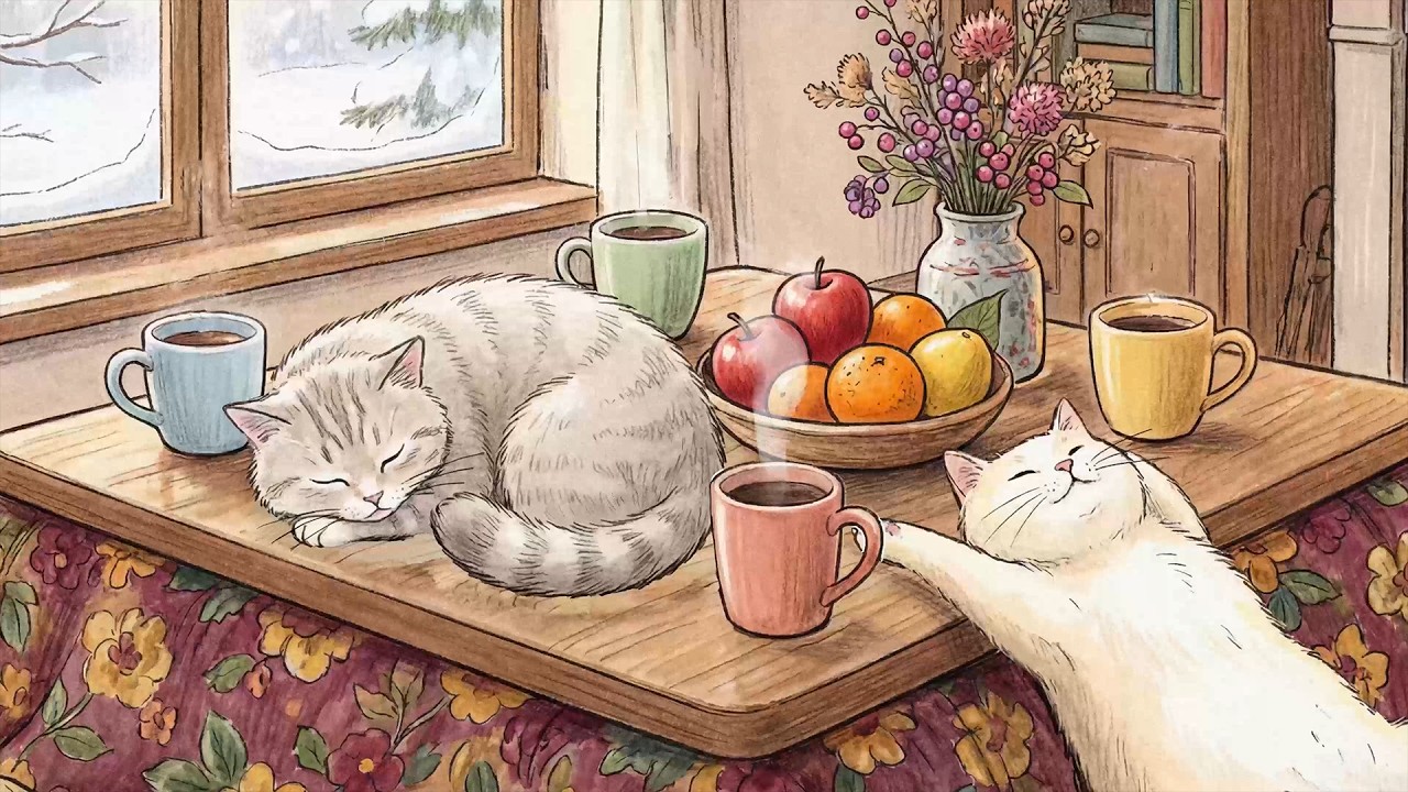 [ Lofi Hip Hop ] Snowy Window Cat Cafe ❄️🐱 | Cozy Chill Beats for Study, Sleep & Relaxation