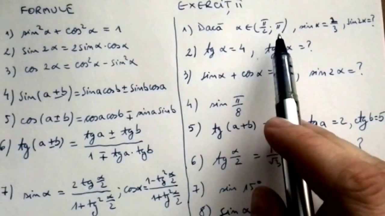 Trigonometrie. Formule trigonometrice elementare. Exercitii rezolvate.