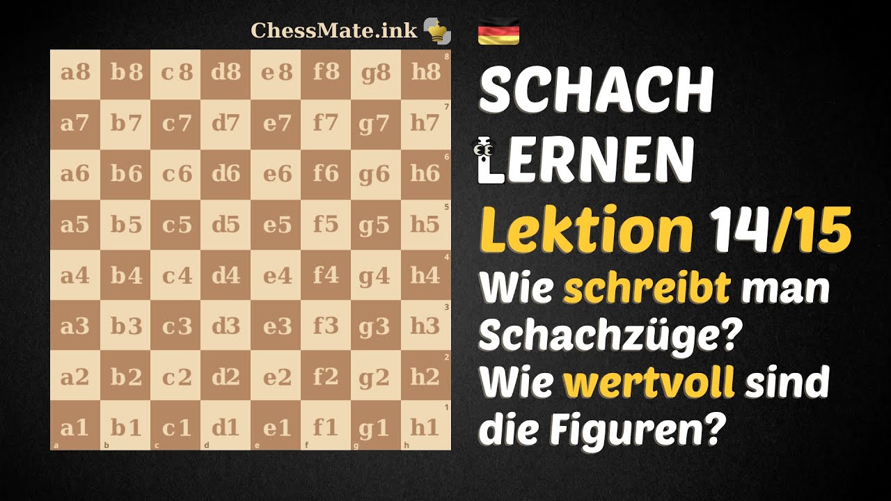 Wie schreibt man Schachzüge? Wie wertvoll sind die Figuren? – Lektion 14/15
