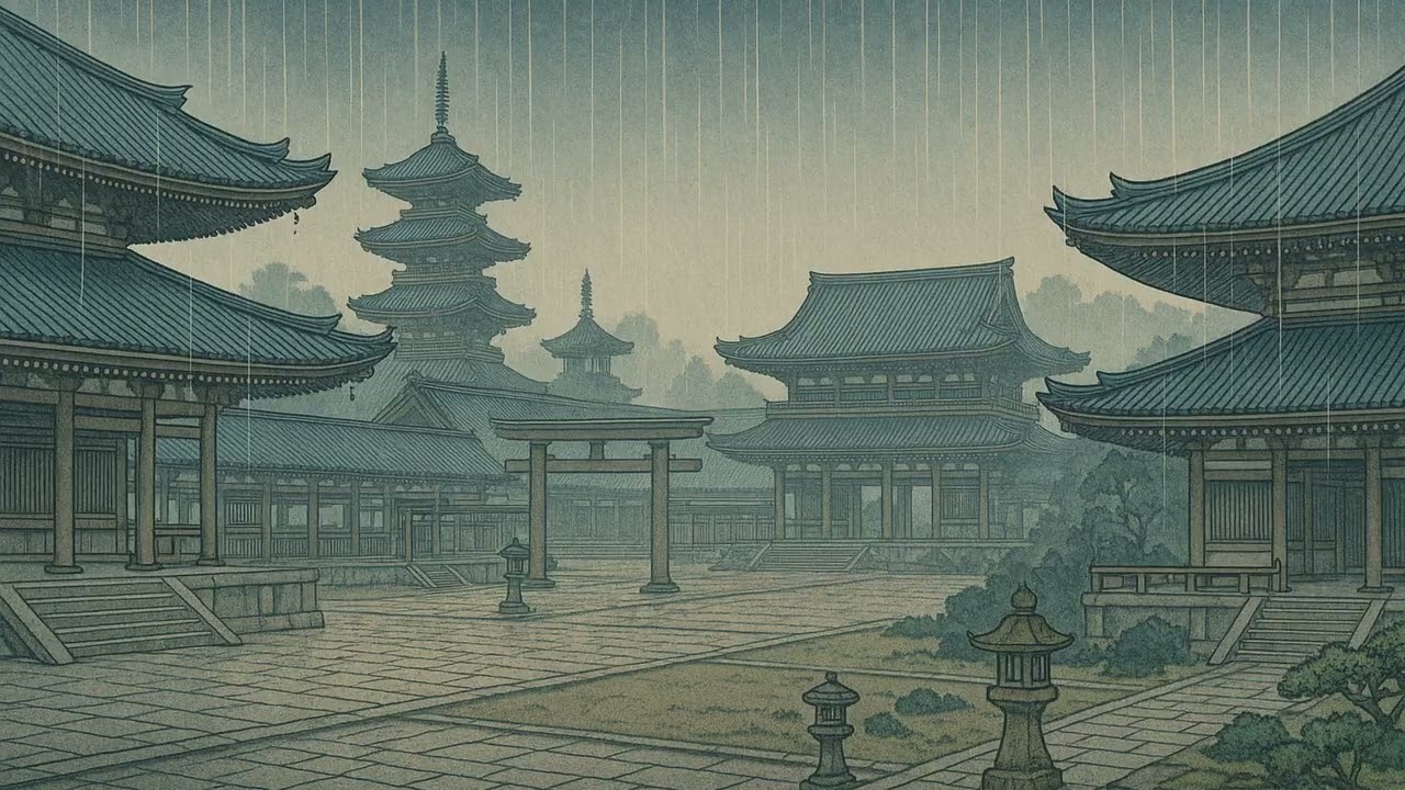 Peaceful Study Background 🎧 | Temple Rain Stream | The Rainy Temple