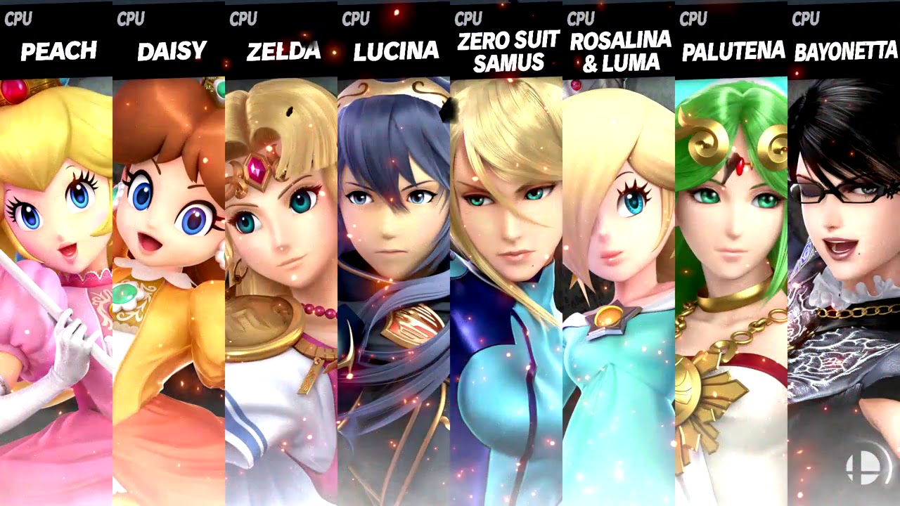 Peach vs Daisy vs Zelda vs Lucina vs Zero Suit Samus vs Rosalina & Luma vs Palutena vs Bayonetta