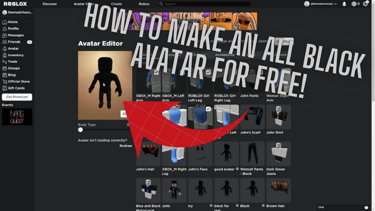 How To Get An All Black Avatar On Roblox For Free!