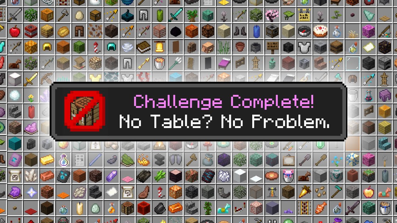 Obtaining Every Minecraft Item without a Crafting Table