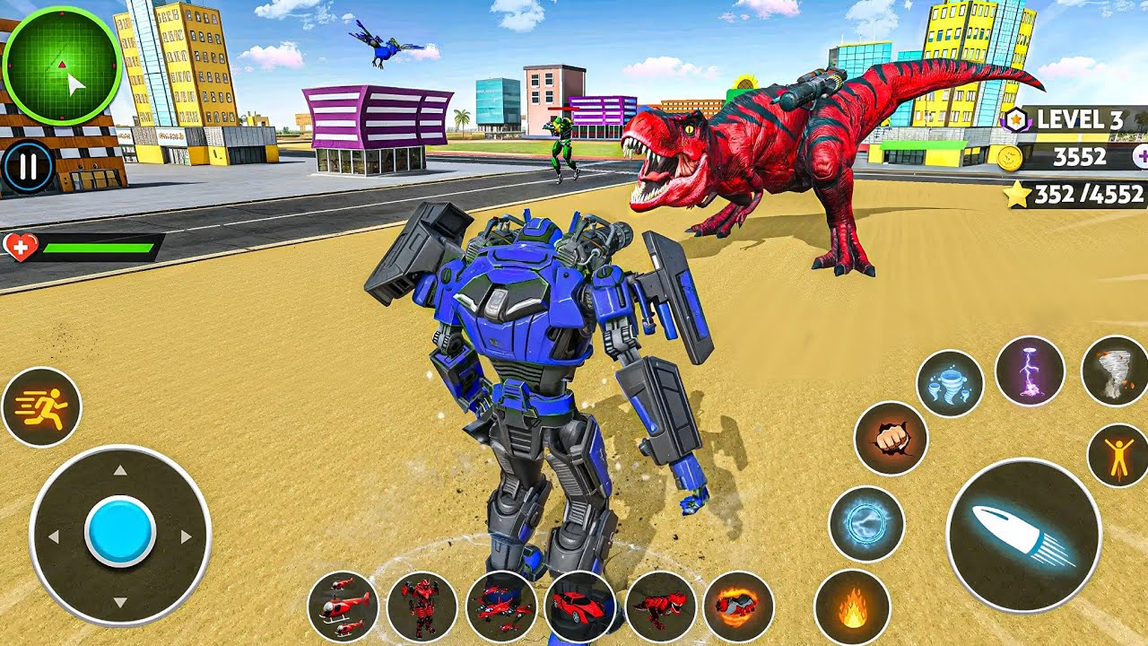 Dino Robot Jet Bike Car Transformation Robot Game Blue Dinosaur Robot in City - Android Gameplay