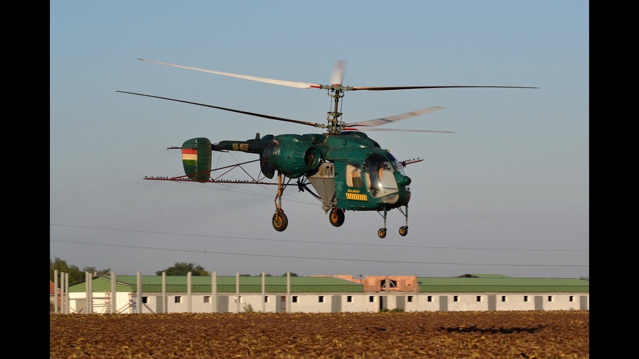 Kamov Ka-26 spraying late sunflower near Kömlő, Hungary