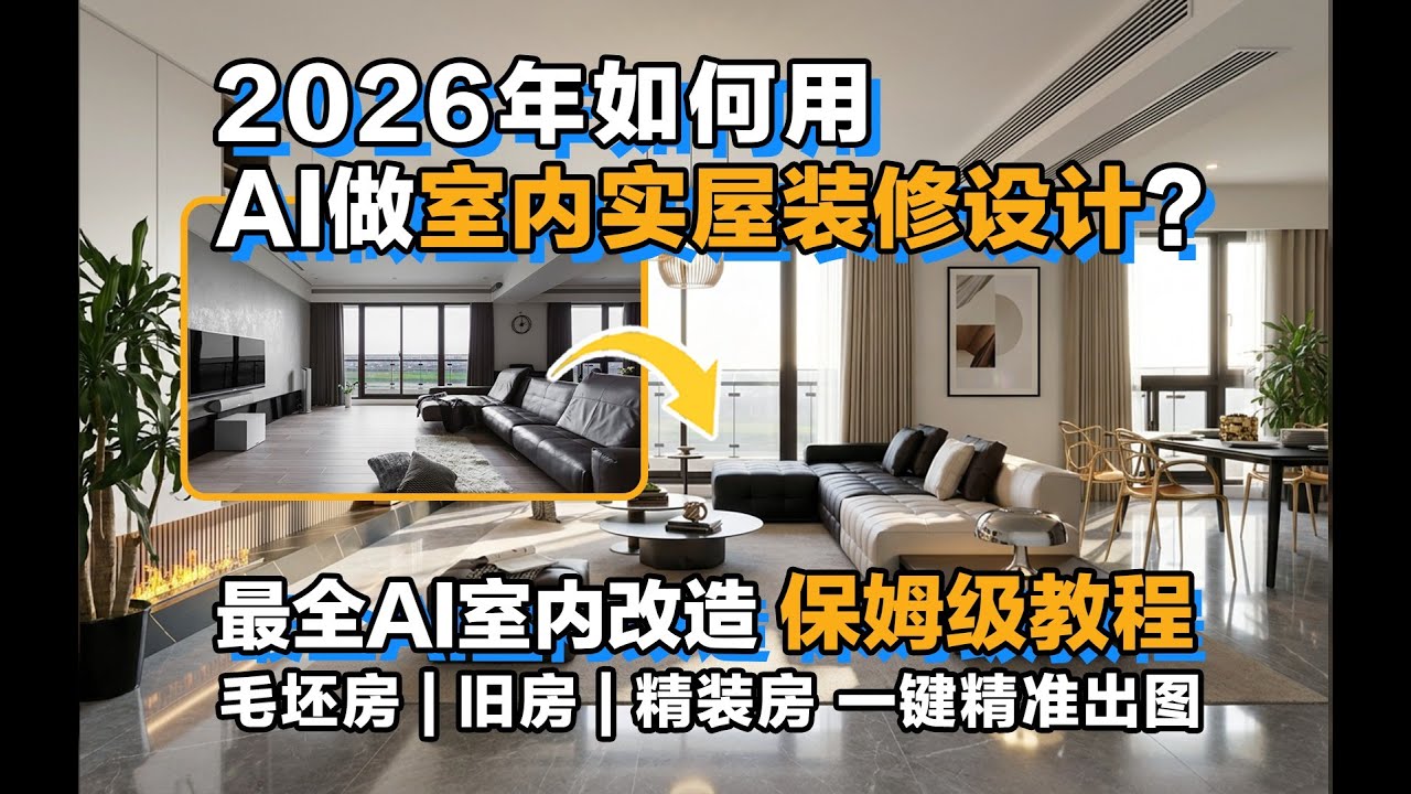 2026年如何用AI做实屋装修设计？最全AI室内装修改造保姆级教程|毛坯房 旧房 精装房 一键精准出图！
