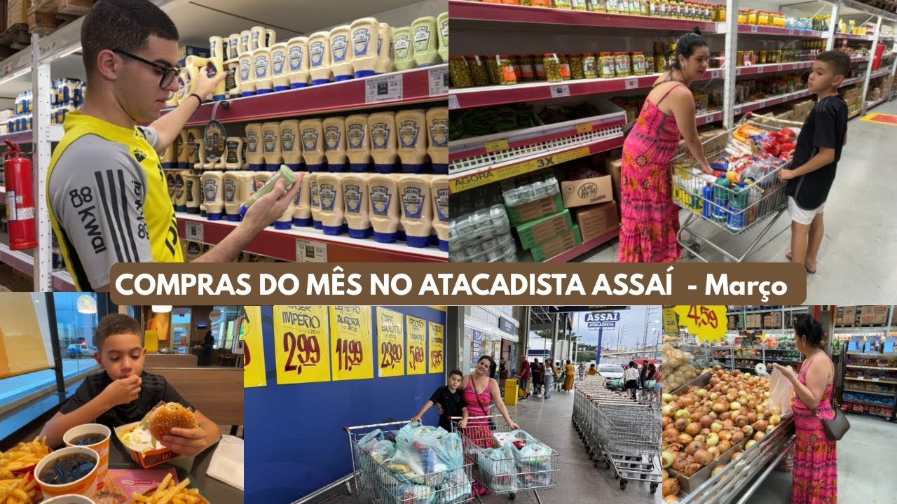 🔥COMPRAS DO MÊS NO ASSAÍ 🛒 Vlog no mercado + Ele não estava bem ,saímos para lanchar 🍔