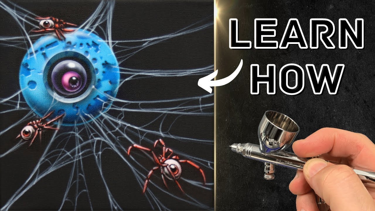 Airbrushing Eyeballs, Spiders in this Eyedeas Themed Artwork