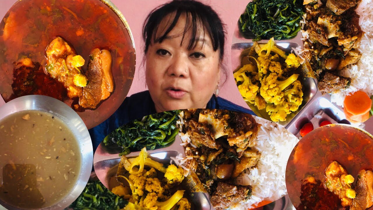 MUTTON ,SIMSAAG ,CAULIFLOWER ,KALO DAAL RICE  , Dalle ! Nepali Khana !🇳🇵Mukbang @pushparai7474
