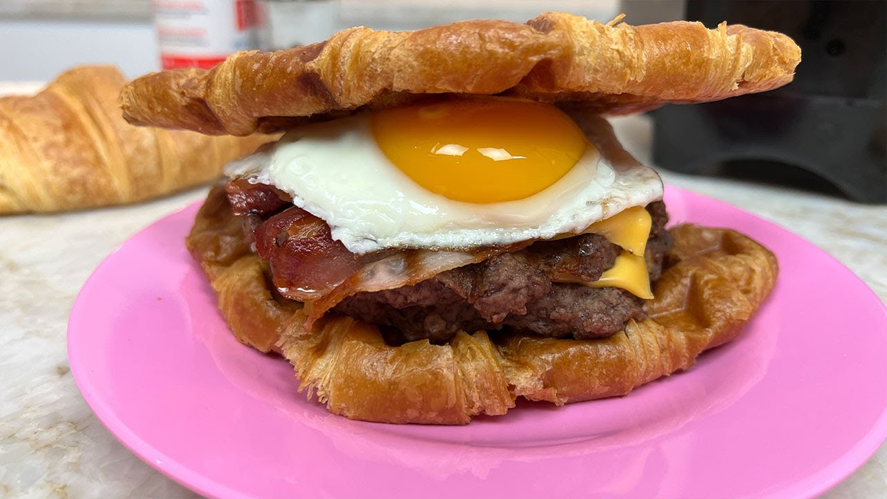Waffle Iron Croissant Burger