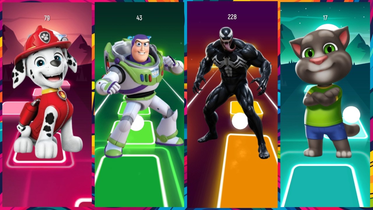 😱CRAZY CHALLENGE LVL12 PAW PATROL🆚LIGHTYEAR🆚VENOM🆚TALKING TOM| ULTIMATE TILES HOP BATTLE🎶🔥