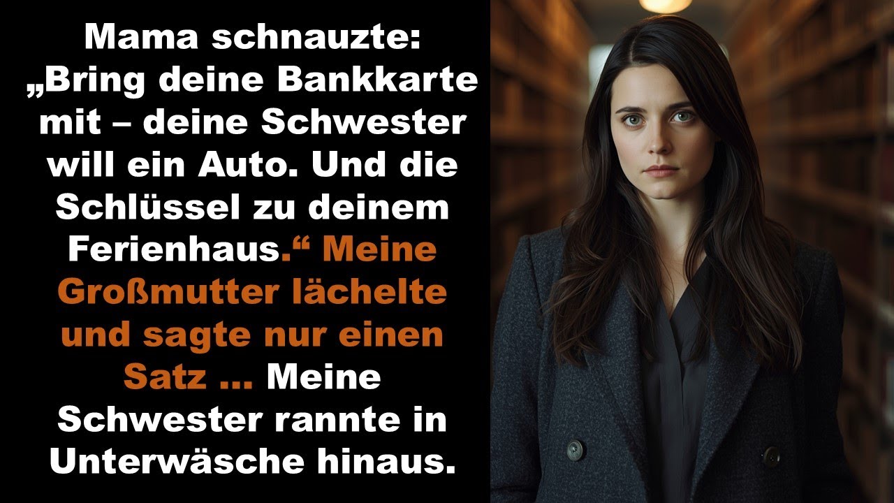 Bring deine Bankkarte mit, deine Schwester will ein Auto kaufen. Meine Mutter ist vor der ganzen..