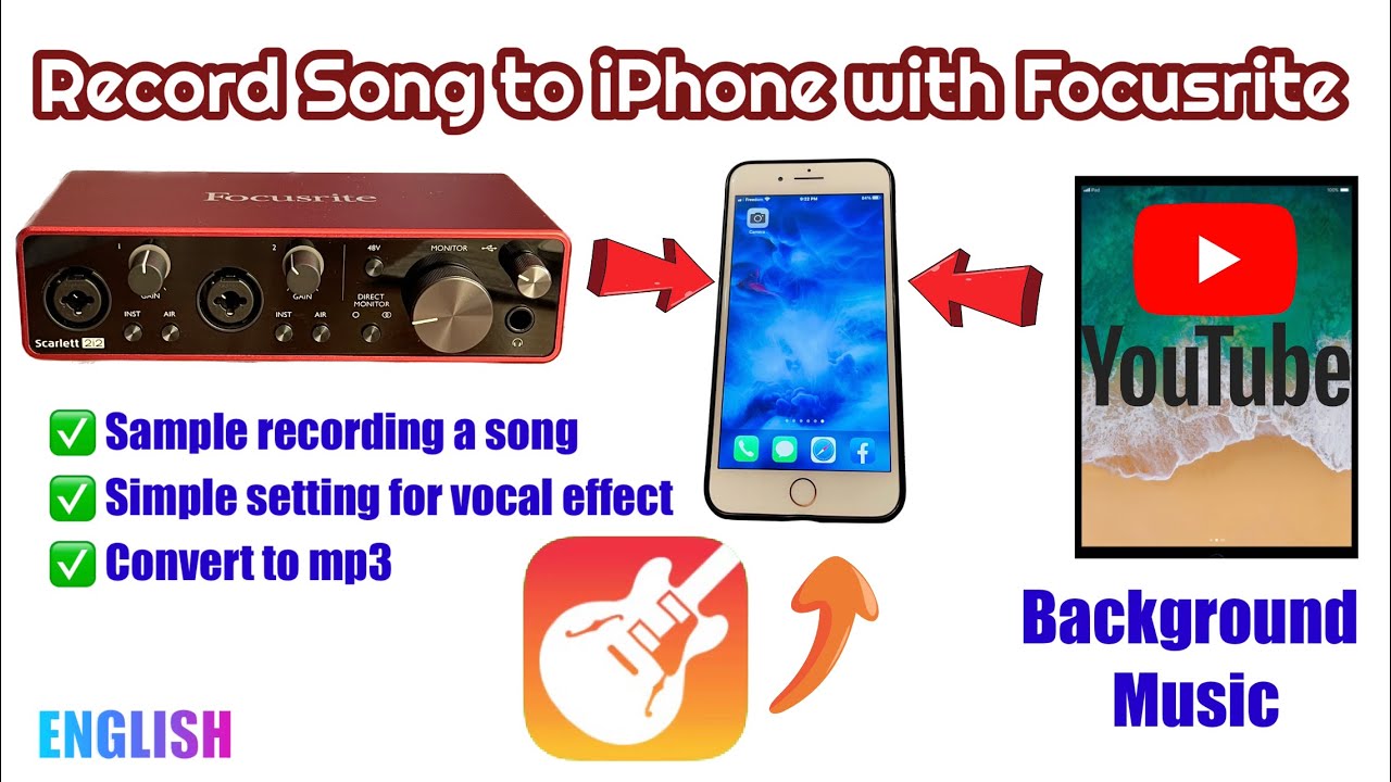 Как записать песню на iPhone с помощью Focusrite, Garage Band и музыки с YouTube