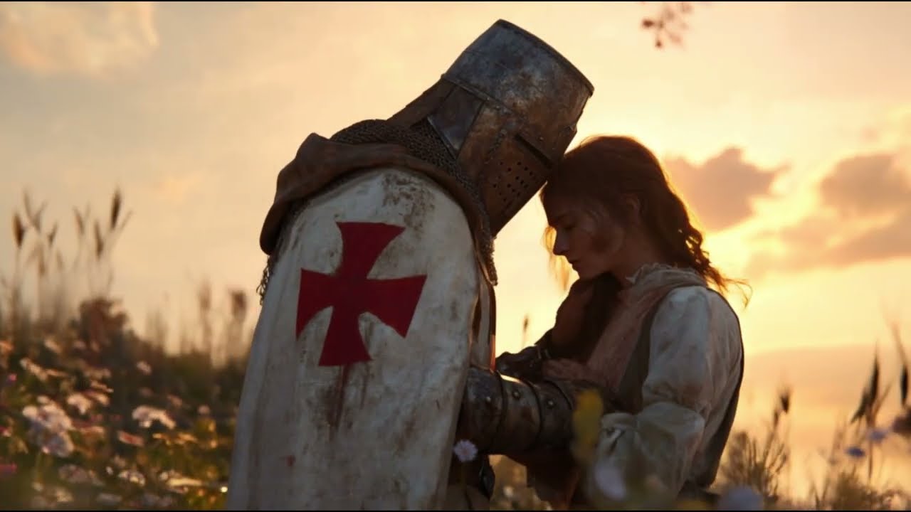 Templar Kneels Before God – Cinematic Prayer Scene in Thunderstorm