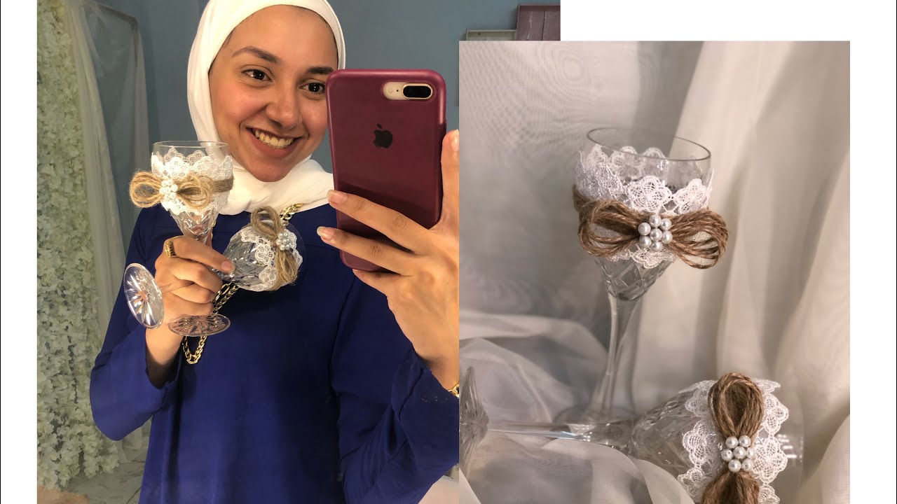 تزين كاسات العرسان بطريقة بسيطة جدا #handmade #كاسات_العروسة