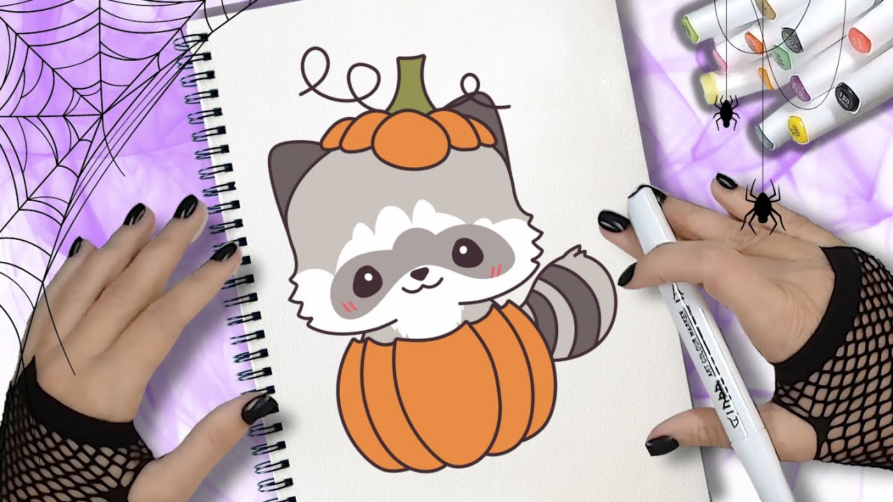 COMO DESENHAR UM ANIMAL DE HALLOWEEN DENTRO DE UMA ABOBORA - DESENHO FOFO DE HALLOWEEN