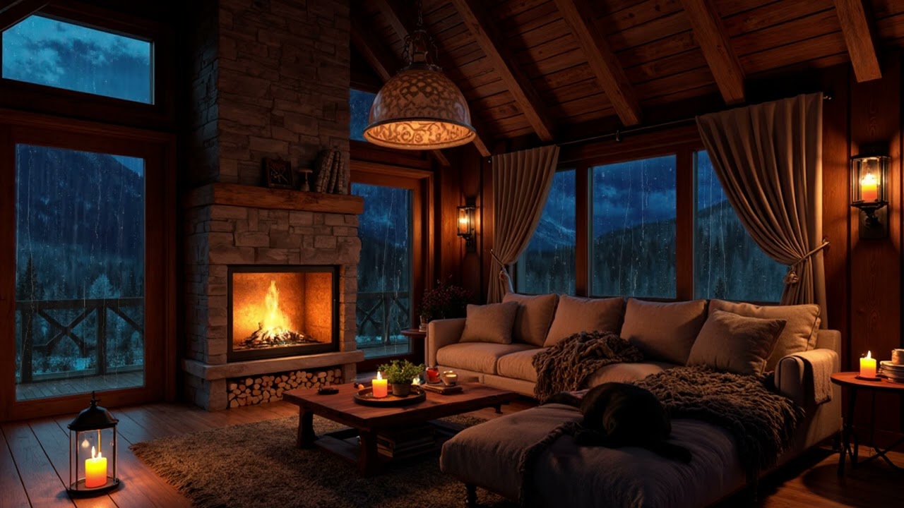 Luxury Rainy Cabin Retreat with Fireplace Glow | 3 Hours of Deep Sleep Rain Ambience