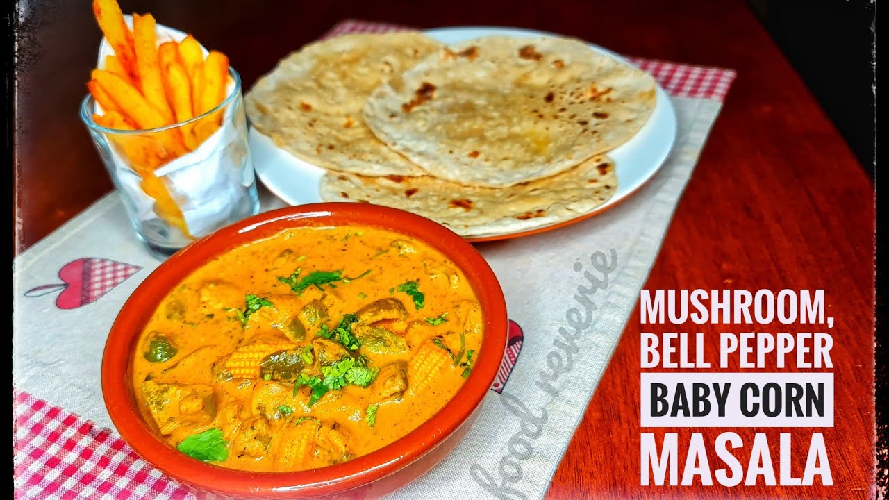 BABY CORN,  MUSHROOM , CAPSICUM MASALA| DHABA STYLE| EASY GRAVY SIDE DISH FOR CHAPATHI, ROTI,NAN