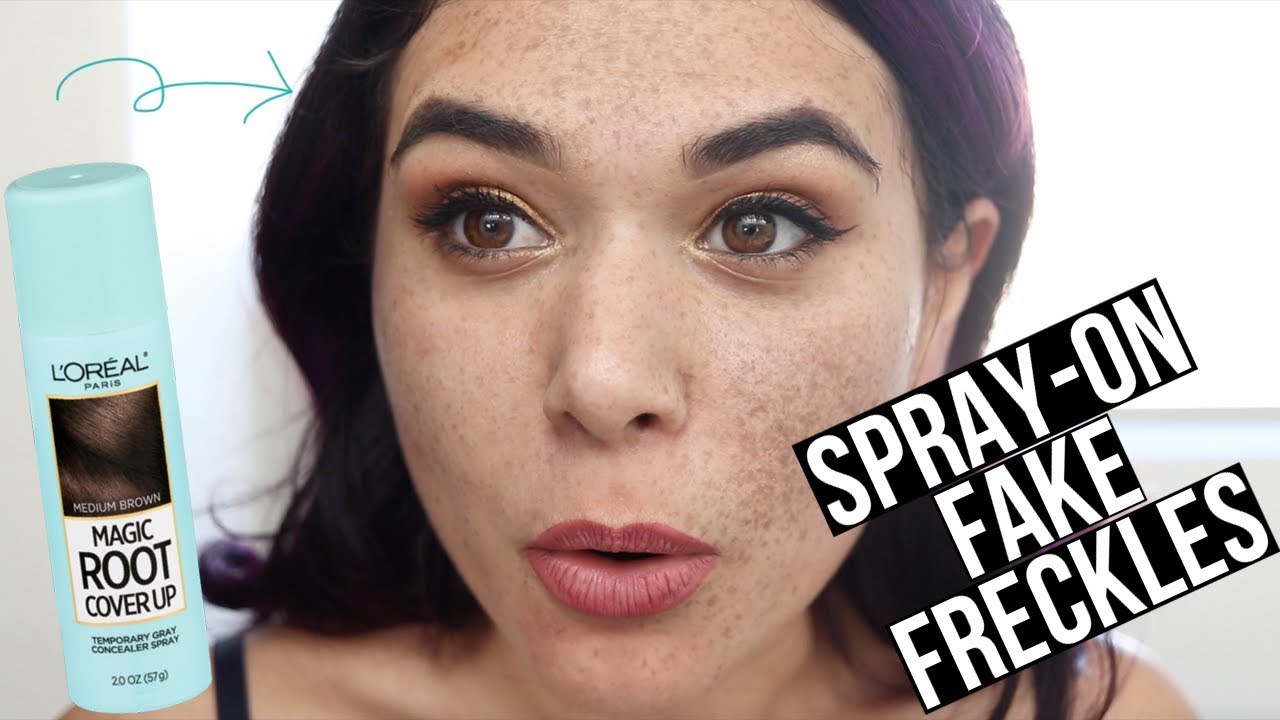 TRYING SPRAY ON FAKE FRECKLES | Faux Freckles Using Root Hair Spray
