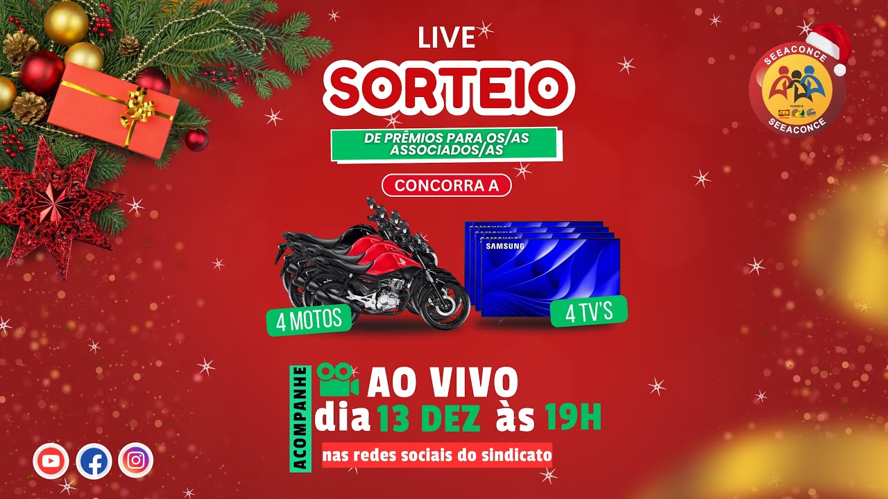 Live de final de ano do Seeaconce - Sorteio de prêmios - Mensagem da Diretoria do Sindicato